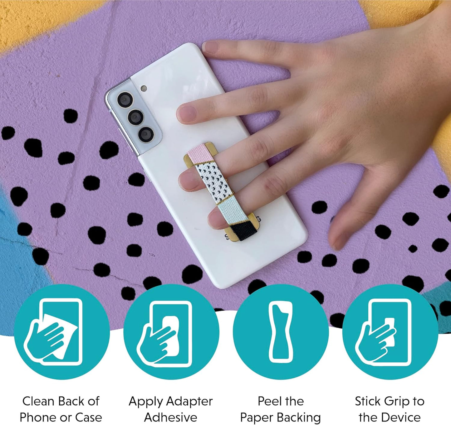LOVEHANDLE Universal Phone Grip for Smartphones & Mini Tablets - Phone Holder for Hand - Wireless Charging Compatible - Made in The USA - Cotton Candy