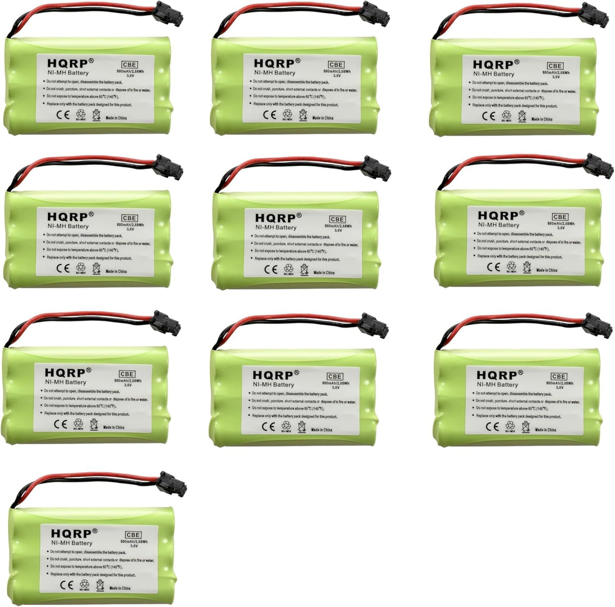 HQRP 10-Pack Cordless Phone Battery Compatible with Uniden PowerMax 5.8GHz 30878864022, Powermax 2.4 GHz, GE TL26402, GP 80AAALH3BMX, 80AAALH3BMZ Replacement