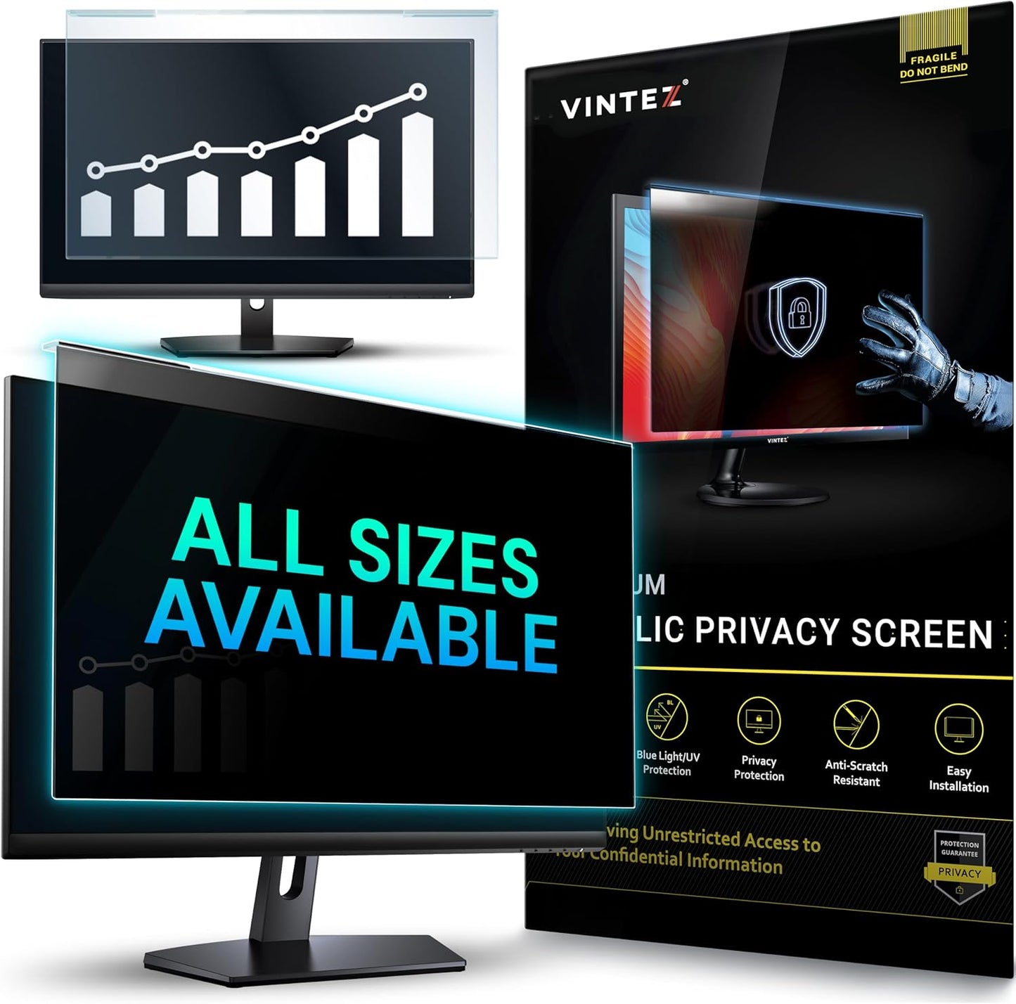 Universal Acrylic 19, 19.5 Inch Computer Privacy Screen Filter for Widescreen Computer Monitors - 17.3" x 11.4" (440 x 290mm) - Monitor Frame Hanging Type