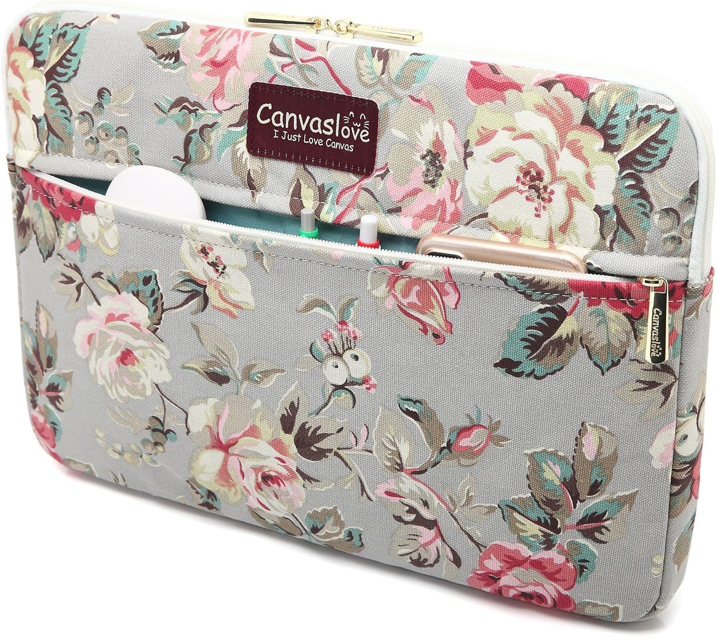 Canvaslove Grey Rose Laptop Sleeve Case Bag with Pocket for MacBook Air 13 inch,iPad Pro 13 inch and 13.3 inch-13.5 inch Laptops