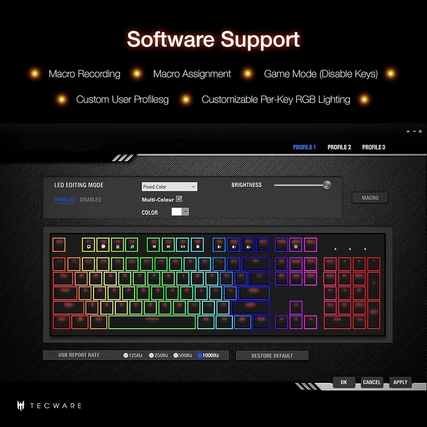 TECWARE Phantom+ Elite 87 Key RGB Mechanical Gaming Keyboard, LED Backlit, Universal Hot-Swap, Wired and Wireless, 3 Mode Connectivity, Thocky Sounding, Black Elite Wraith Red