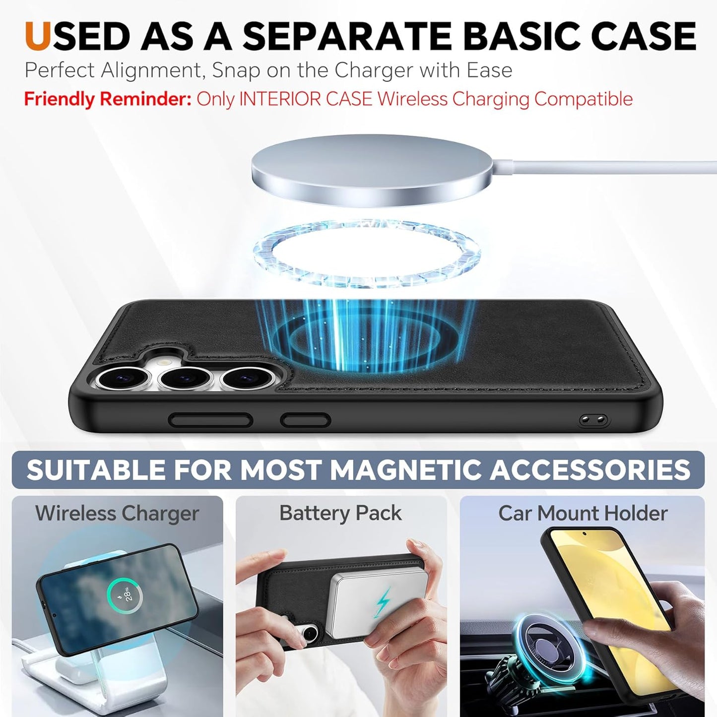 TUCCH Wallet Case for Galaxy S25, Removable 2 in 1 RFID Blocking [4 Card Slots] Wrist Strap [Wireless Charging] Kickstand PU Leather Magnetic Detachable Protective Cover for Galaxy S25 6.2", Black