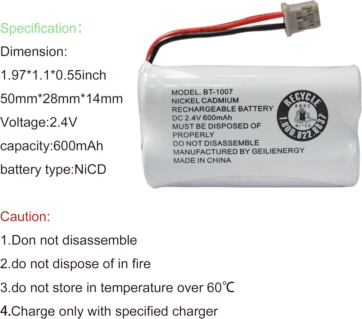 GEILIENERGY BT1007 BT1015 Phone Battery Compatible BT-1007 BT-1015 BT-904 BBTY0460001 BBTY0510001 DCX150 DECT1500 D1484 HHR-P506 HHR-P506A Handset Cordless Telephone(6 Pack)