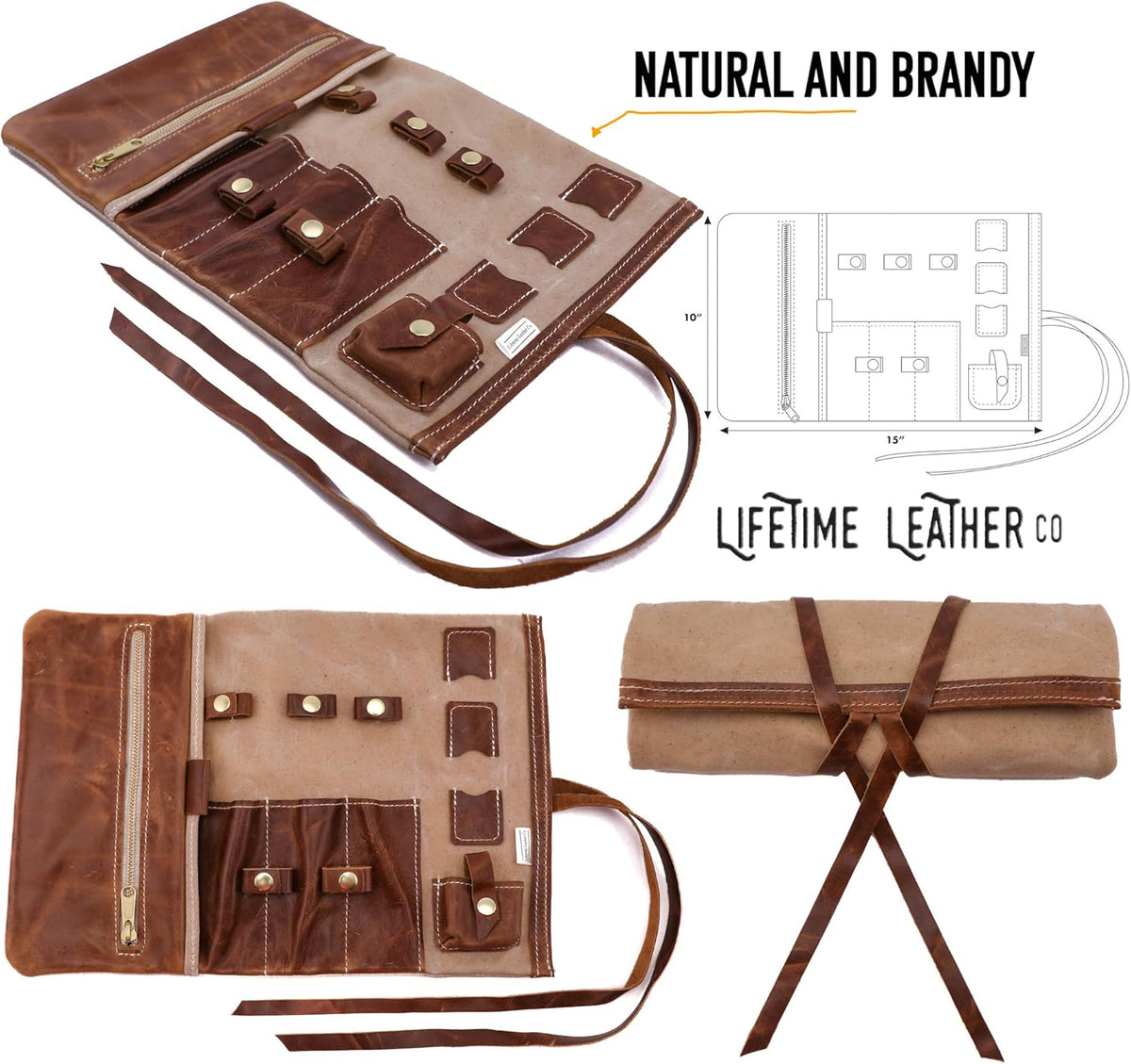 Tech Roll Organizer, Travel Tech Organizer, Cord Organizer, Jewelry Case (Natural - Brandy)