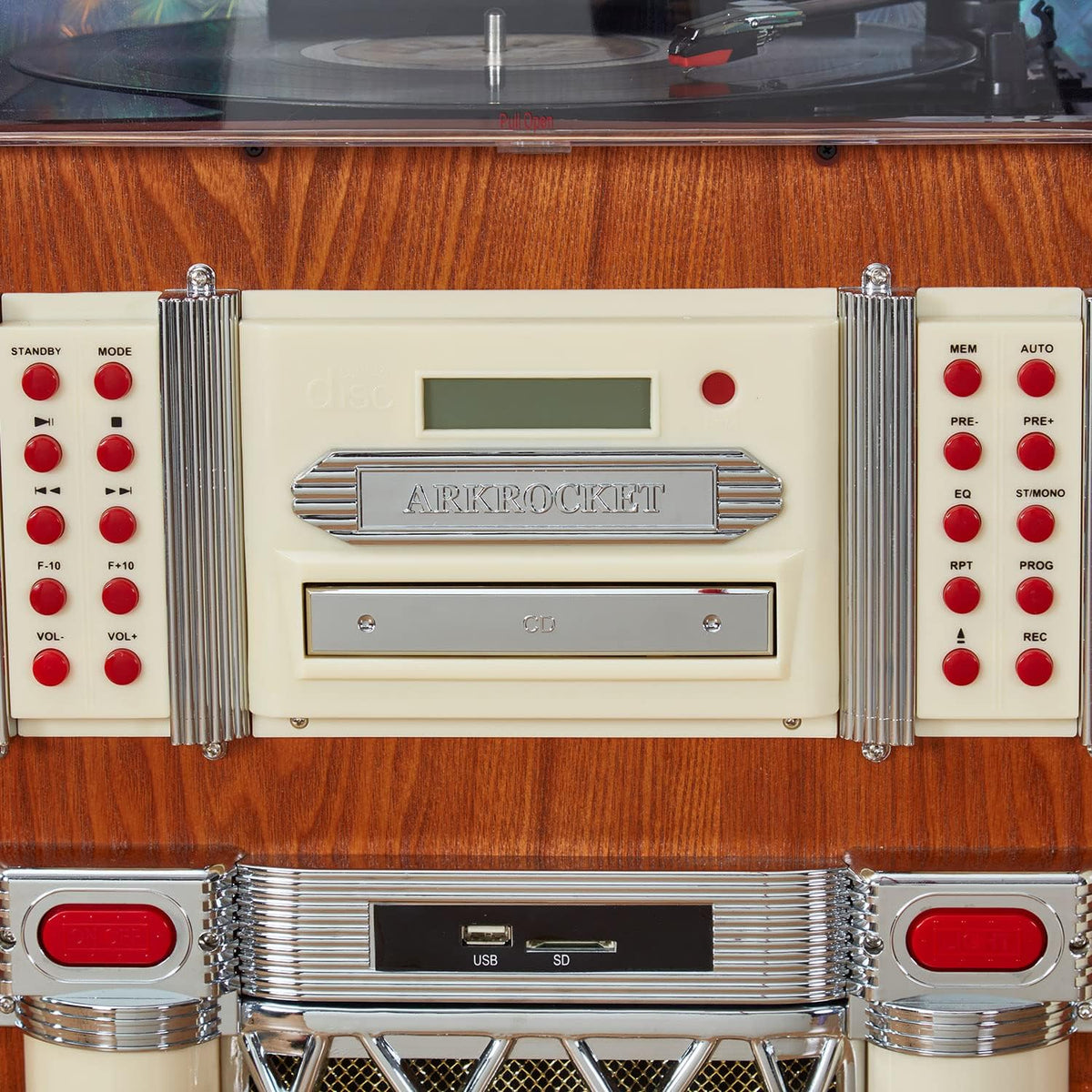 Arkrocket Full Size Jukebox Vinyl Record Player Bluetooth USB SD CD Player Radio Retro Turntable Classic Jukebox (Taurus - Classic)