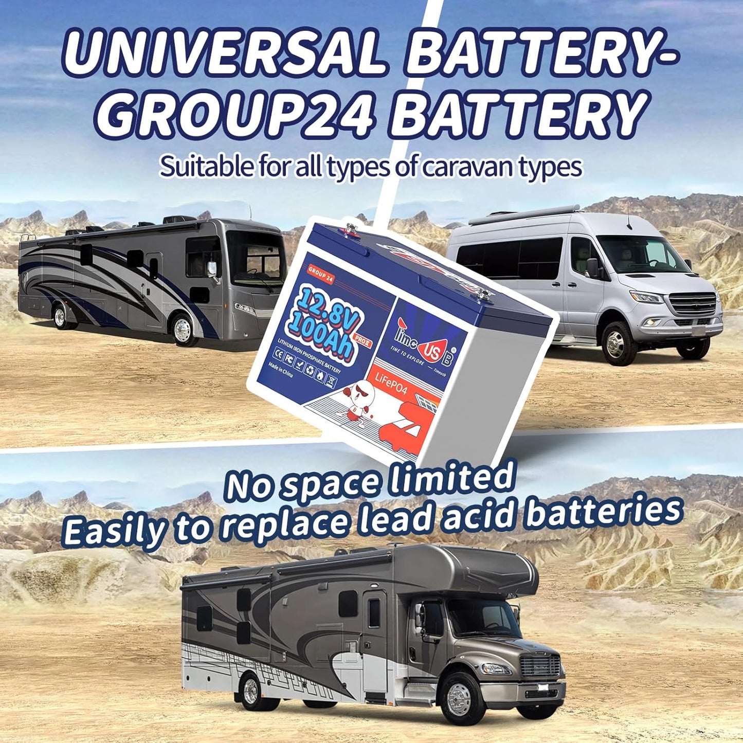 12V 100Ah Group24 Mini LiFePO4 Battery, Grade A Battery Cells, Drop-in Replacement for Lead Acid Battery, 100A BMS, Up to 15000 Cycles, Lithium Battery for RVs, Trolling Motor & Solar System