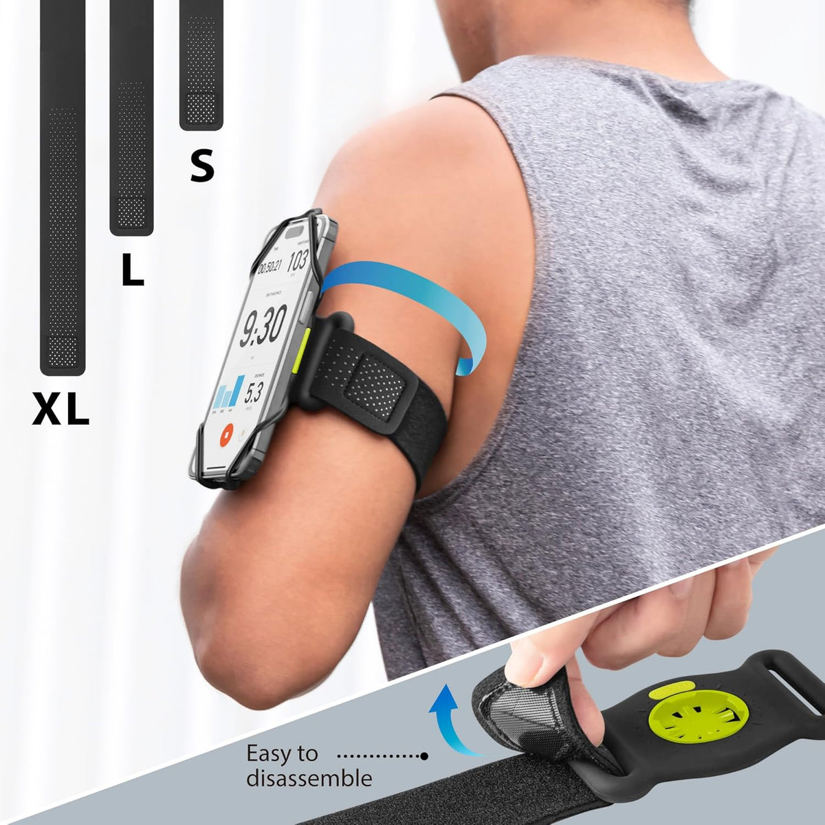 BONE Run + Bike Tie Connect Kit 2 Magnetic, 2-in-1 Magnetic Running & Bike Phone Holder, Detachable & Rotatable 360° Sport Armband & Phone Mount for Most Smartphones (2-in-1 Magnetic Connection Kit)
