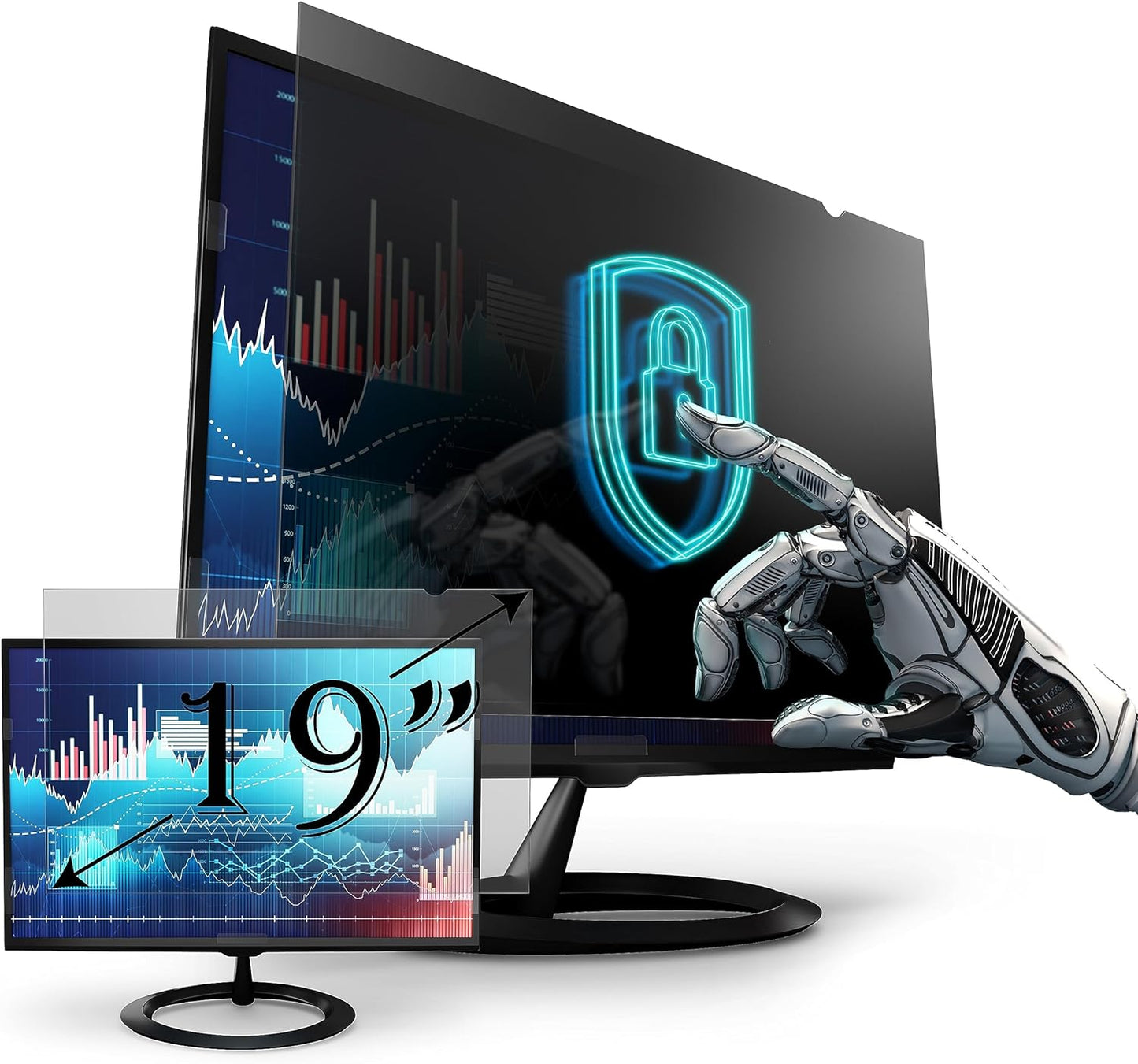 Privacy Screen Filter for 19 inches Desktop Computer Monitor, Screen Protector size is 16.1 inch width x 10.1 inch height. Anti Blue Light and Anti Glare