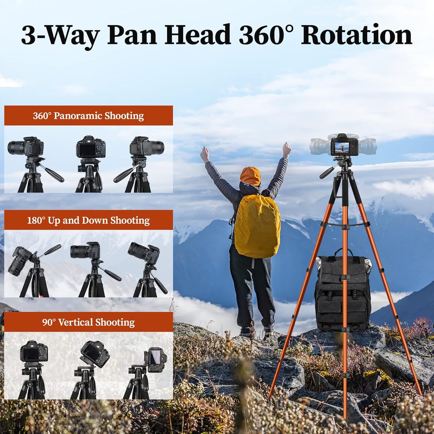 JOILCAN Tripod Camera Tripods, 74" Tripod for Camera Cell Phone Video Photography, Heavy Duty Tall Cameras Tripod Stand, Professional Travel DSLR Tripods Compatible with Canon iPhone, Max Load 15 LB