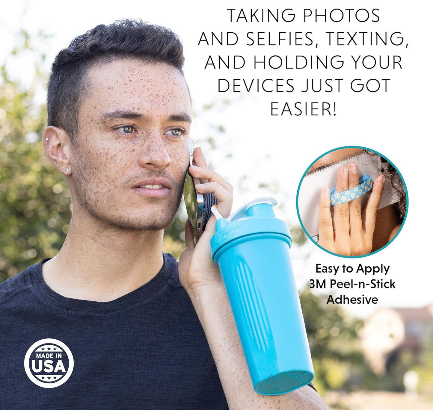 LOVEHANDLE Universal Phone Grip for Smartphones & Mini Tablets - Phone Holder for Hand - Wireless Charging Compatible - Made in The USA - Palm Tree