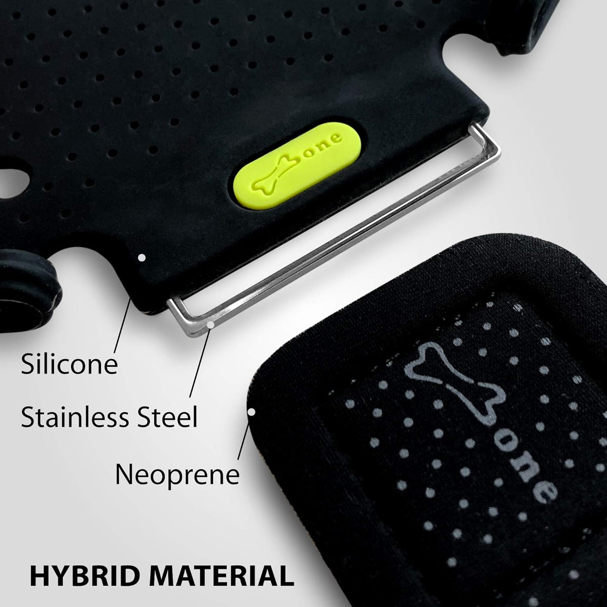 BONE Run Tie, Running Cell Phone Holder, Skin-Friendly & Washable Silicone Sport Armband, Universal Workout Phone Carrier Compatible with Most Smartphone (Luminous - Size S/Arm Size 7.9-9.8'')