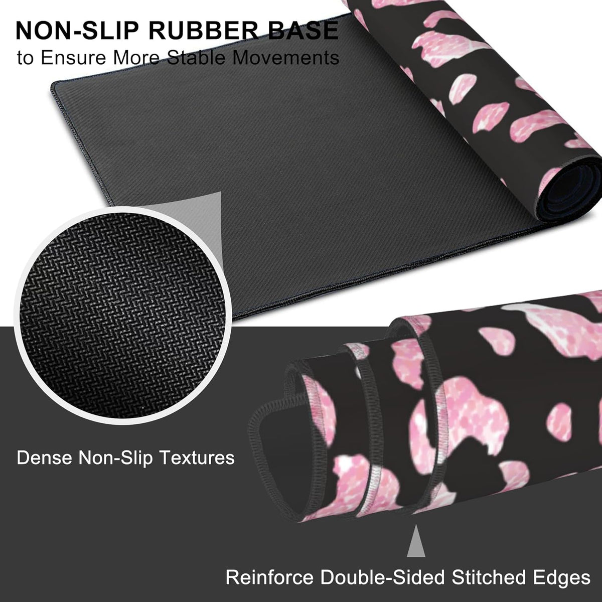 Mouse Pad, Large Rose Pink Leopard Printings Desk Mat, Extended Non-Slip Gaming Keyboard Mousepad Desk Pad, Thick Stitched Edges Waterproof Mouse Mat 31.5"x15.7" (Glittery Leopard Prints)