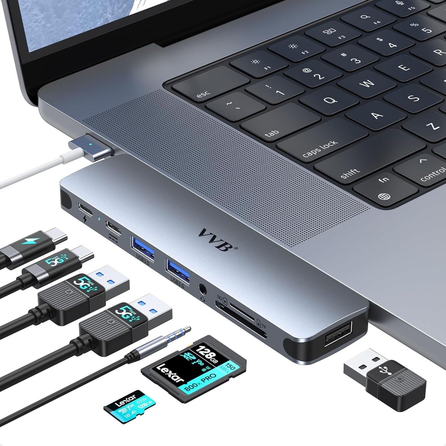 USB C Adapter for MacBook Pro Air M1 M2 M3 2021 2020 2019 13" 15" 16",USB C Hub Mac MacBook Pro Accessories Dongle USB C with 3 USB Ports+SD/TF Card Reader+100W Thunderbolt 3 PD Port+3.5mm Audio