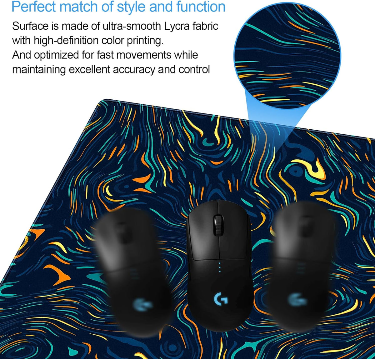 Abstract Starry Sky Swirl Gaming Desk Mat - XXL Large Mouse Pad for Keyboard & Mouse with Stitched Edges, 31.5" x 15.7" Colorful Art