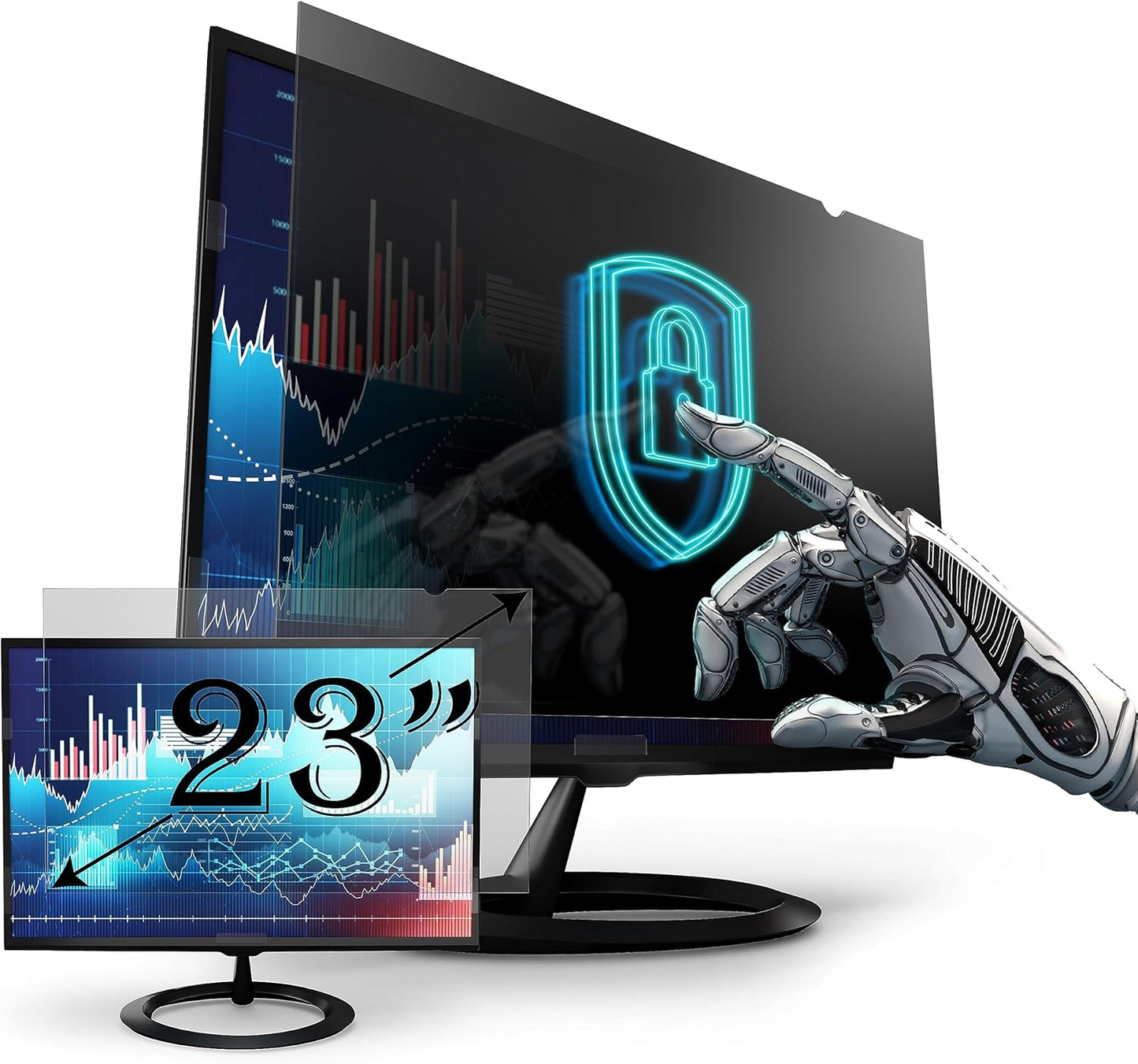 Premium Privacy Screen Filter for 23 Inches Desktop Computer Monitor. Screen Protector Size is 20 inch width x 11.3 inch height. Anti Glare and Anti Blue Light Protection