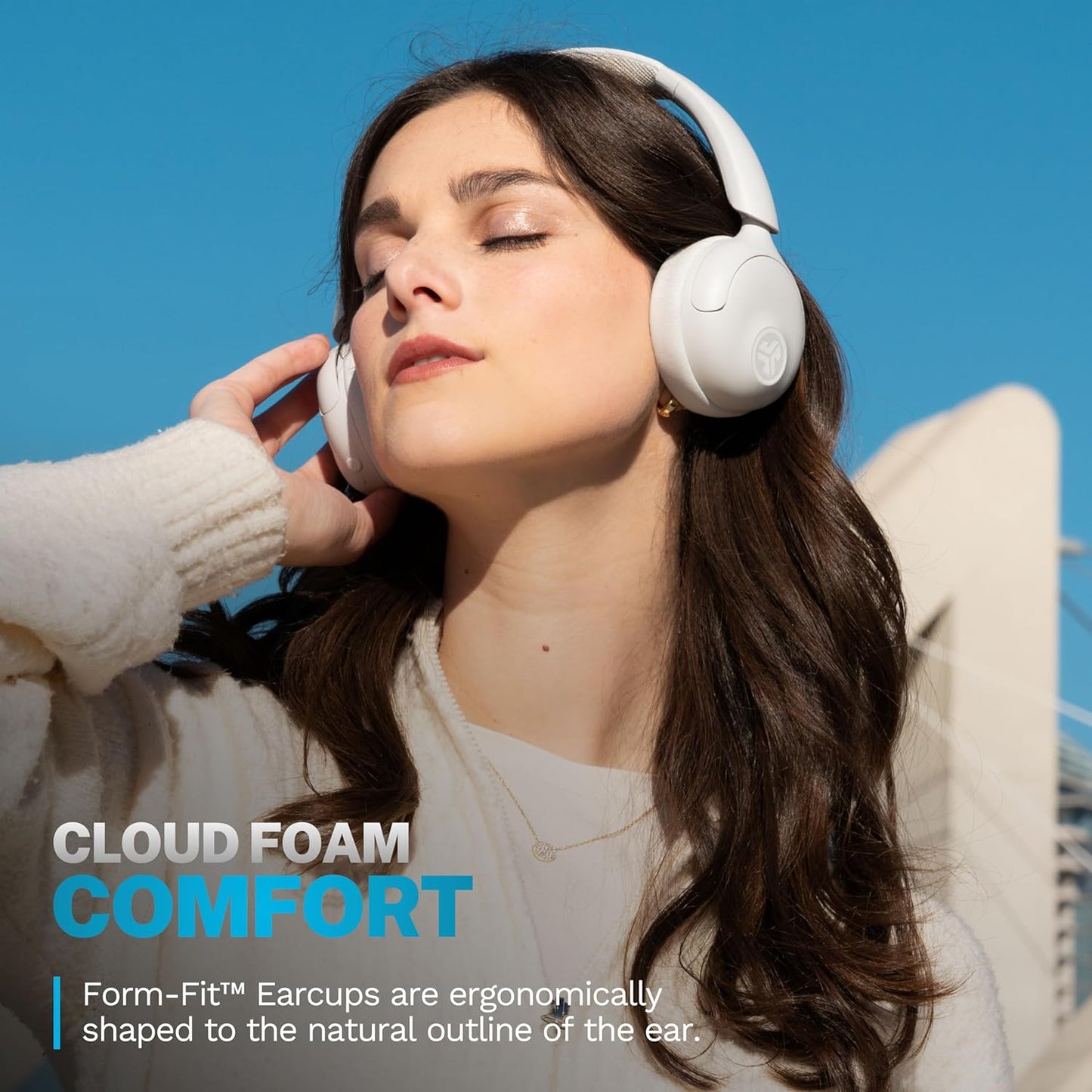 JLab Go Lux ANC Wireless Headphones, Cloud White, Hybrid Active Noise Cancelling, Premium On-Ear Bluetooth Headset, Customizable Sound, Be Aware Mode, Cloud Foam Comfort, Multipoint Connection