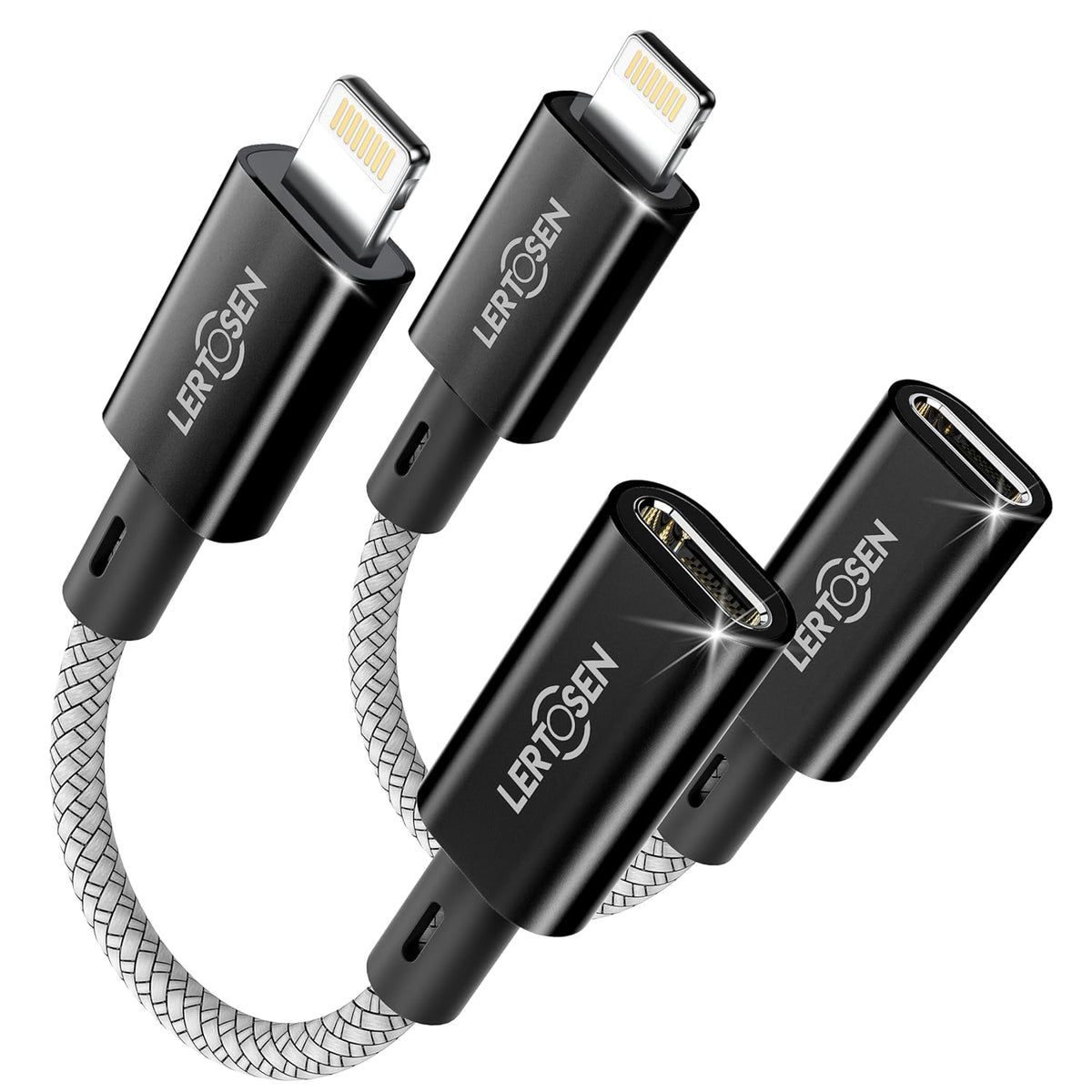 2 Pack 27W USB C to Lightning Cable Adapter, PD Fast Charging & Data Transfer, Type C Female to Lightning Male Charger Converter Cord for iPhone 14/13/12/11,iPad, Airpods,Not for Audio/Headphone/OTG