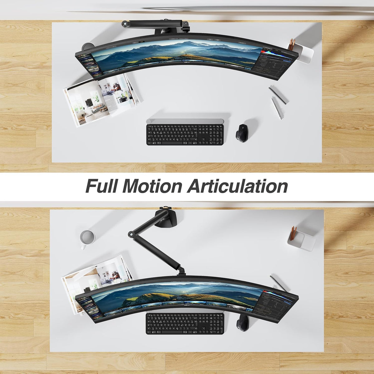 AVLT Single 17"-45" Monitor Arm Desk Mount Premium Mechanical Spring fits One Flat/Curved/Ultrawide Monitor Full Motion Height Swivel Tilt Rotation Adjustable, Black