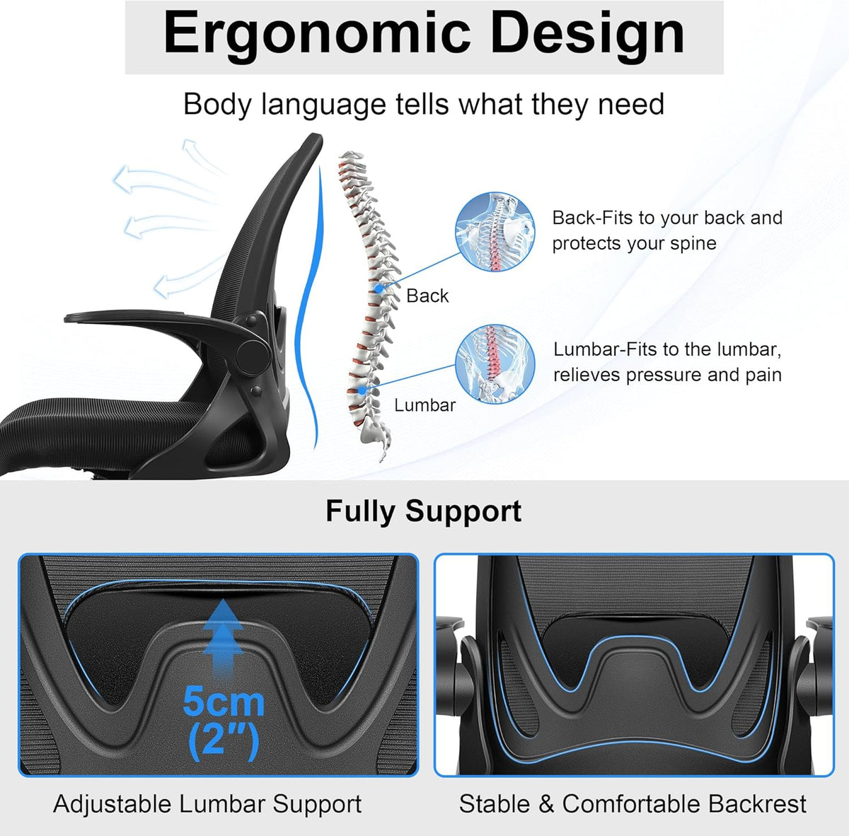 Drafting Chair Tall Office Chair with Flip-up Armrests, Adjustable Height, and Enhanced Lumbar Support - Ergonomic Rolling Stool, Back Support, and Adjustable Foot Rest Ring for Standing Desk Black