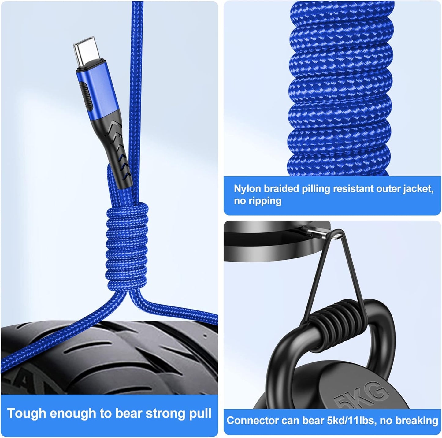 Durcord USB-C Charger, 16ft Fast Charging USB-C Cable, Compatible with iPhone 15 Pro/Plus/Max/Android - Blue
