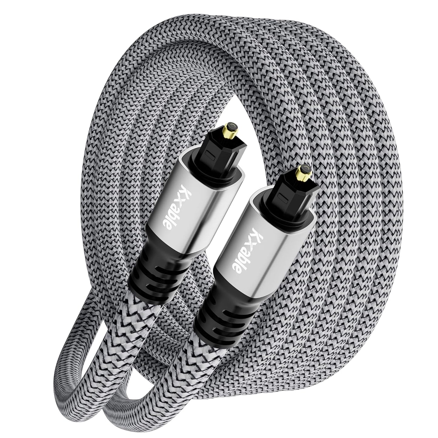 Optical Audio Cable 25 FT, Digital Audio Cable, Toslink Fiber Optic Cord, [Nylon Braided, Slim Aluminum Shell, Gold Plated Connector], for Home Theater, Sound Bar, PS4, Xbox, TV and More