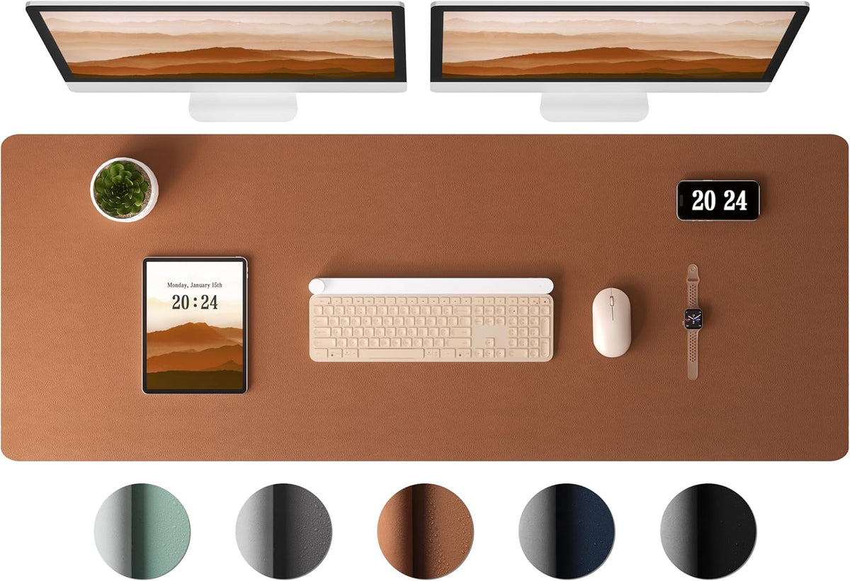 Aothia Leather Desk Pad Protector - Large Mouse Pad, Office Mat, Non-Slip PU Leather Blotter, Laptop Desk Pad, Waterproof Writing Pad for Office and Home (Brown, 38" x 13.7")