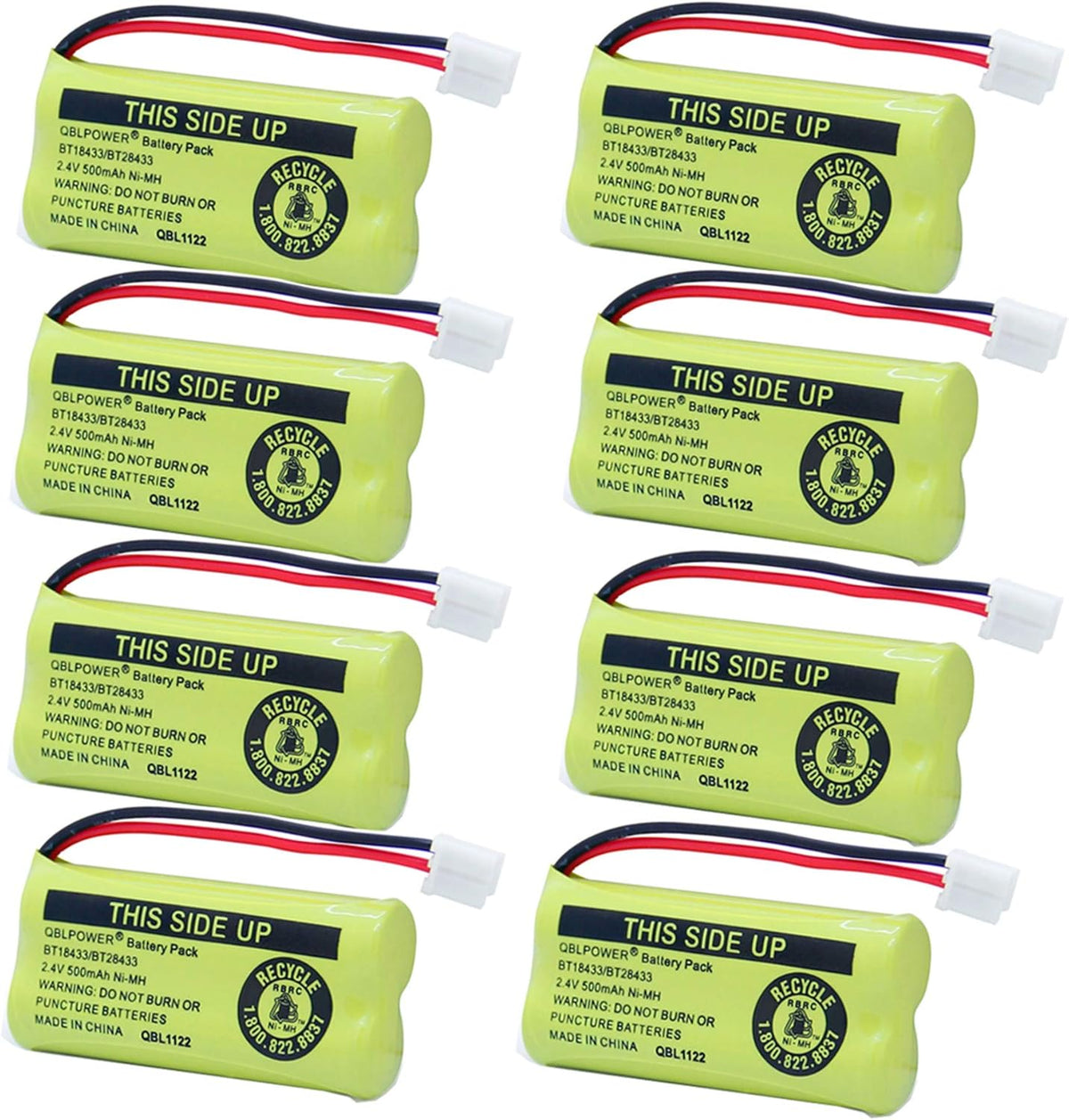 BT18433 BT28433 2.4v 500mAh Ni-Mh Phone Battery Rechargeable Compatible with AT&T Vtech BT-8300 BATT-6010 BT184342 BT284342 BT1011 BT1018 BT1022 BT1031 89-1326-00-00 CPH-515D(8 Pack)