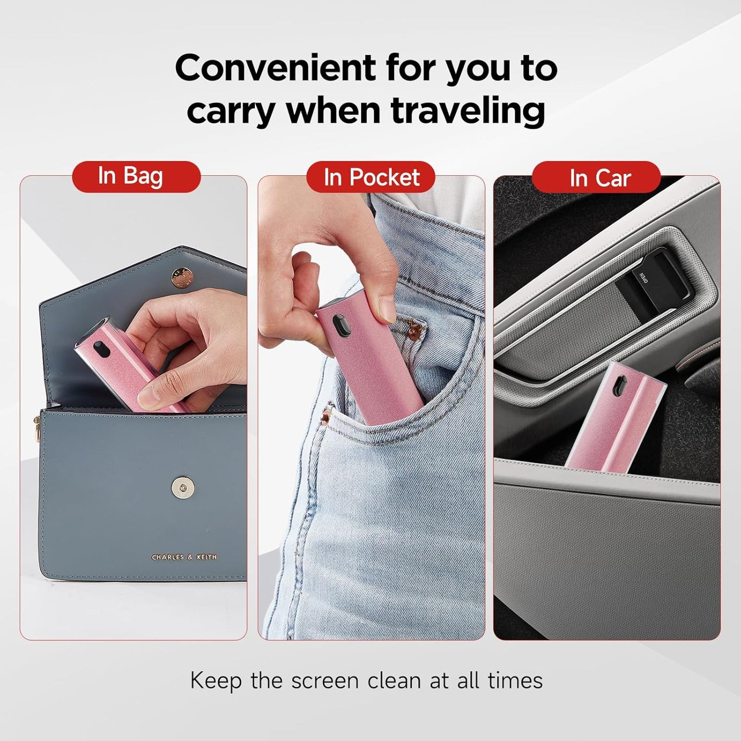 YTT Screen Cleaner, All-in-One Spray & Wipe Cleaner, with Transparent Protective Shell for All Phones, Laptop and Tablet Screens (Pink)