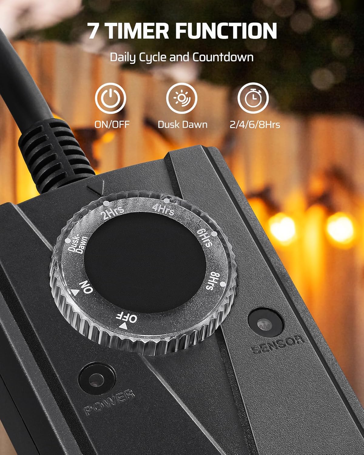 DEWENWILS Outdoor Light Timer Waterproof, Plug in Timer Switch, Electrical Outlets for Decoration Lights, String Lights, 15A 1/2HP UL Listed