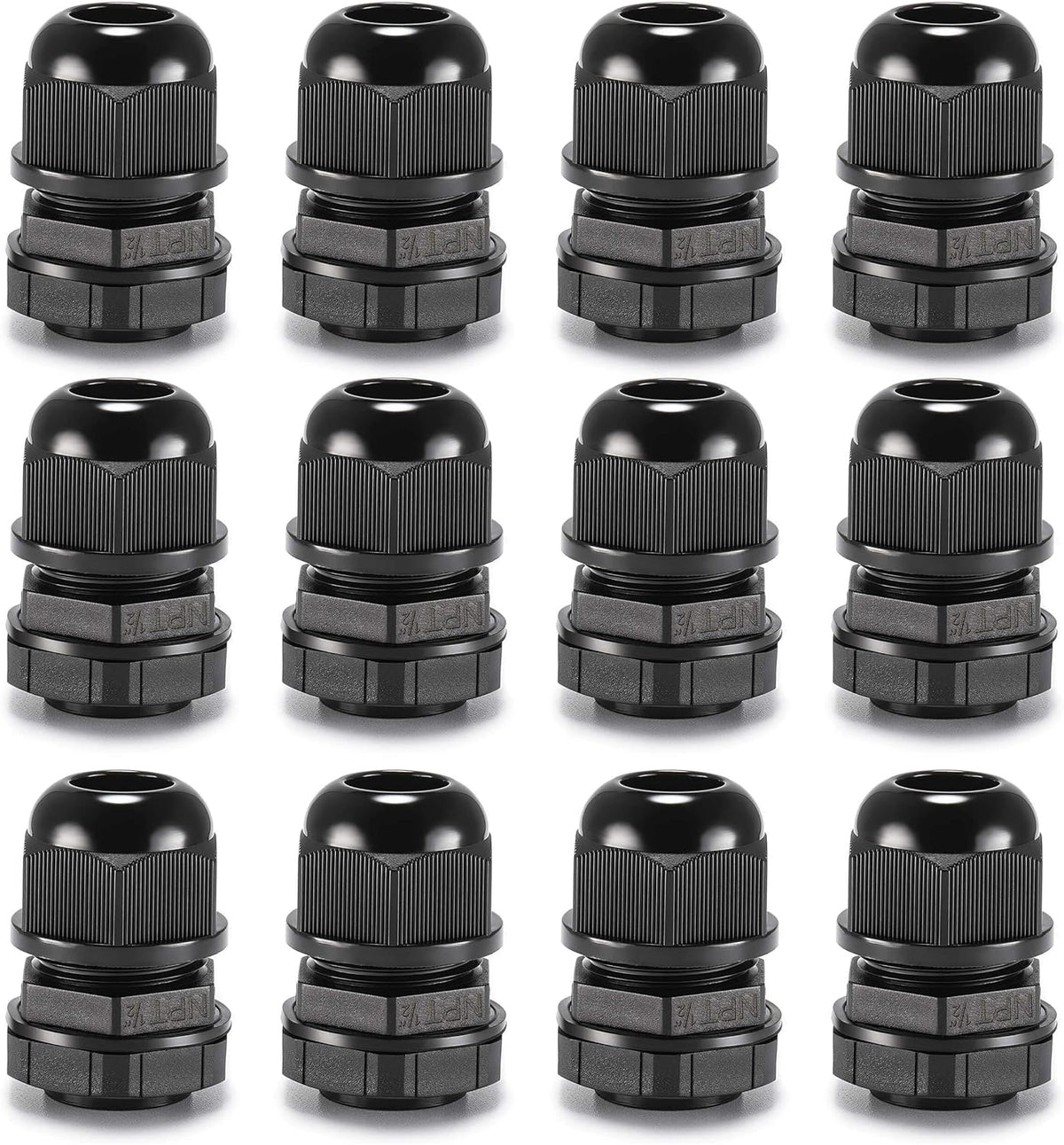 QILIPSU 12pcs 1/2" NPT Cable Gland Waterproof IP68 Nylon Cable Pass Through Cord Grip Connector Strain Relief Wire Grommet