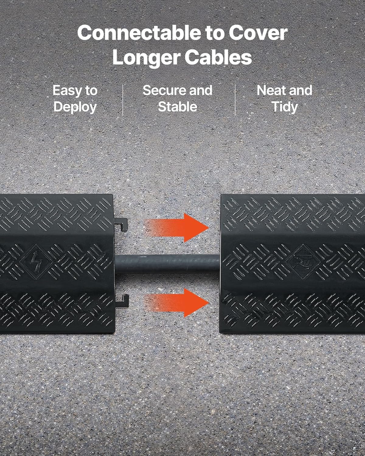 VEVOR 2 Pack Drop Over Cable Cover, 2 Channel Heavy Duty Cable Hose Protector Ramp, 38.3'' Floor Cord Cover, 17,500 lbs/Axle Load Capacity, for Traffic Areas, Indoor, Outdoor, Home, Office, Warehouse