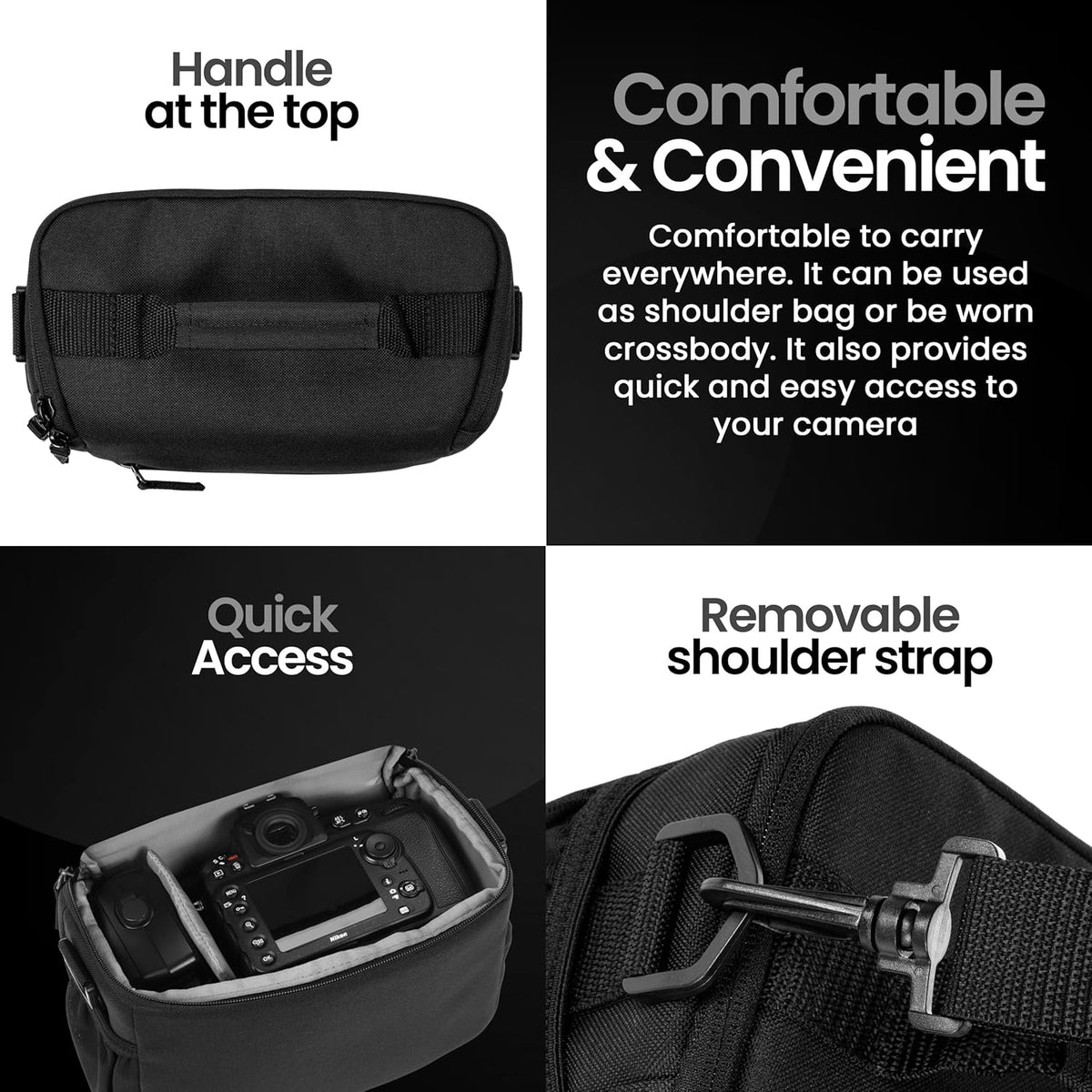 Tamrac Jazz 45 v2.0 Camera Bag for Photographers, Camera Case for Photography Accessories, Shoulder Bag for DSLR and Mirrorless Cameras, Crossbody Camera Bag, Travel Camera Carrying Case – Black
