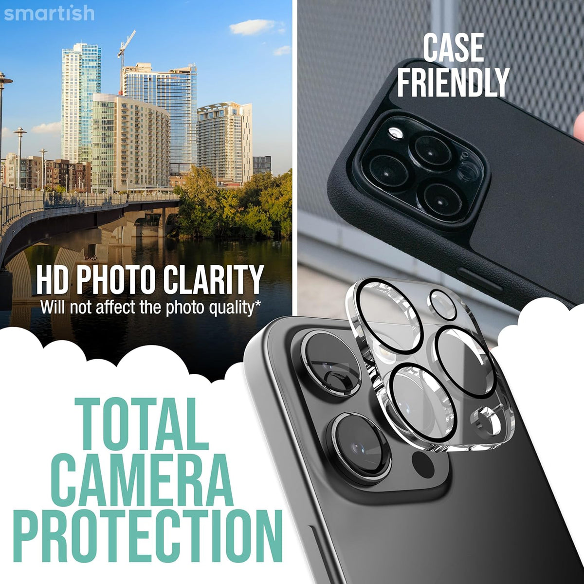 Smartish® iPhone 16 Pro Screen Protector + Camera Lens Covers - Tuff Sheet - 2-Pack Tempered Glass 9H Easy Install Frame Case-Friendly - Dynamic Island for Apple iPhone 16 Pro - Clear 2-Pack