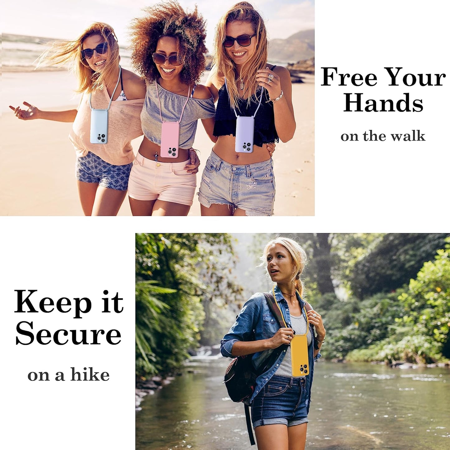 Blaspins Crossbody Lanyard Strap Case for iPhone 13, Neck Cross Body, Adjustable Holder Removable, Drop Protection Shockproof, Hands-Free Silicone Case Cover 6.1 inch, 150 cm Strap, iP13 - Pine Green
