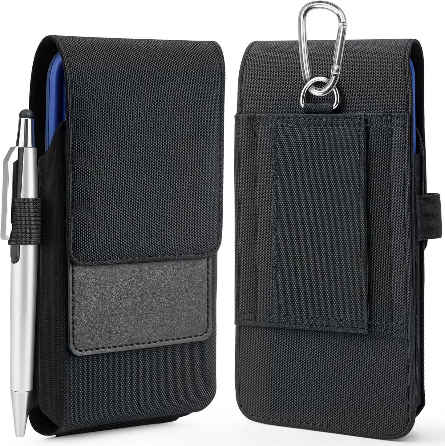 Mopaclle Nylon Phone Holster for iPhone 17 Pro iPhone 16 Pro 16e 15Pro 14 13 12 11,Samsung Galaxy S25 S24 S23 S22 S21 Cell Phone Belt Holder with Carabiner Clip & ID Card Pocket Pouch for Men Women