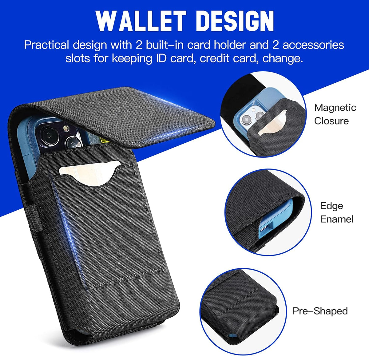 BECPLT Nylon Holster Compatible with Galaxy S25 Ultra S24/S23/S22/S21/S20 Ultra A17 A16 Motorola Moto G56 G Power Black Cell Phone Belt Holder for Men