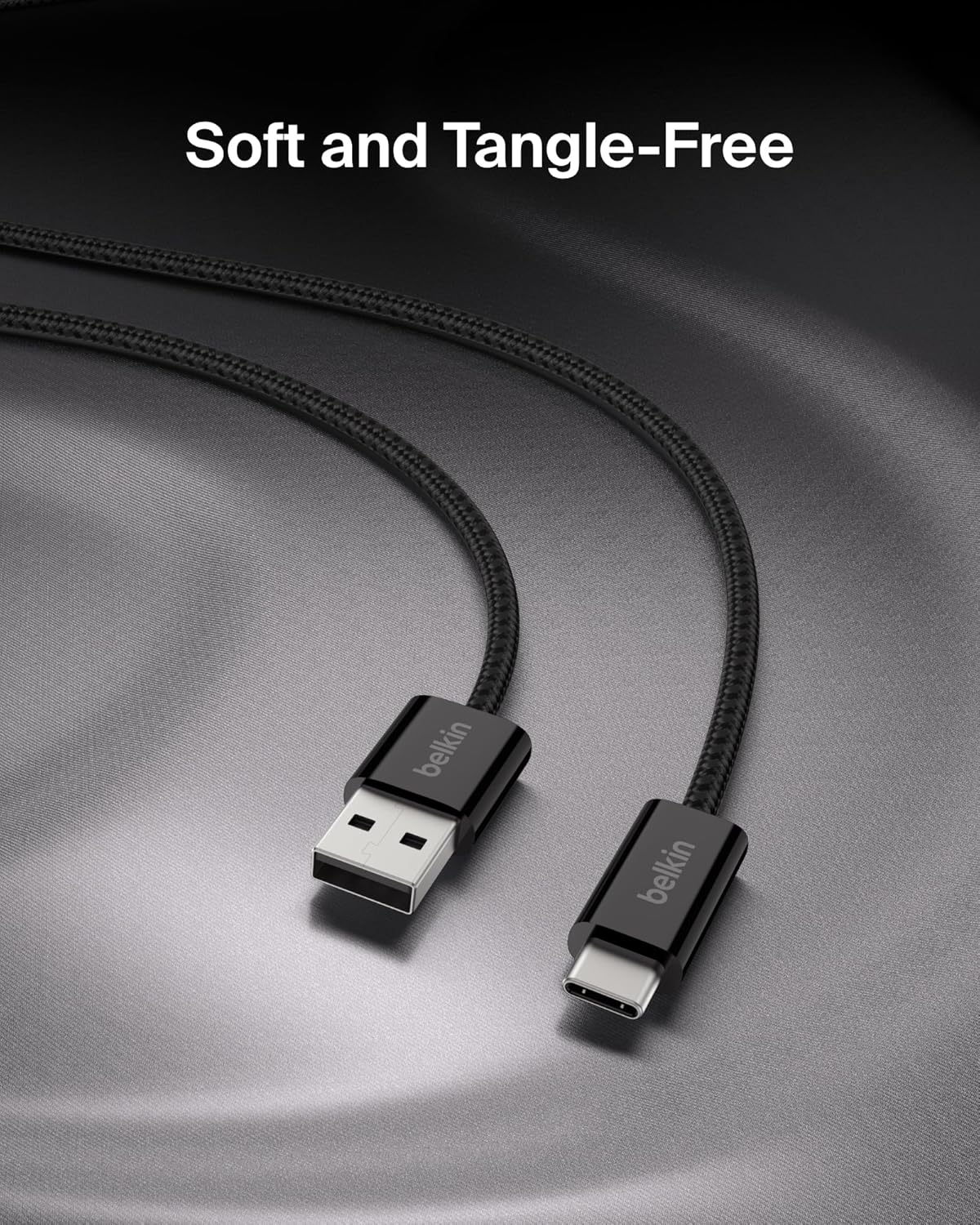 Belkin USB A to USB C Cable 2-Pack, 3.3ft, 15W - Type C Charger, iPhone Charger Cord, Soft, Braided, Flexible for iPhone 16 & 15, Galaxy S25, Pixel 9, iPad Pro, Airpods Pro, Switch & More - Black