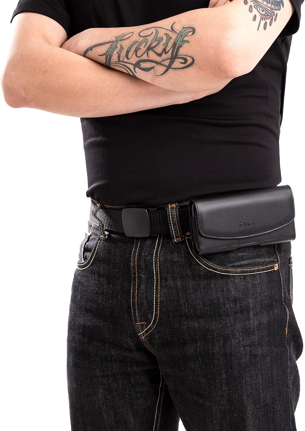 PiTau Holster for iPhone 16 & Pro 16e 15 15pro 14 14pro 13 13pro 12 12pro, Samsung Galaxy S25 S24 S23 S22, Cell Phone Belt Holder Case with Clip, ID Card Pouch Protective Cover for Men, Black Medium