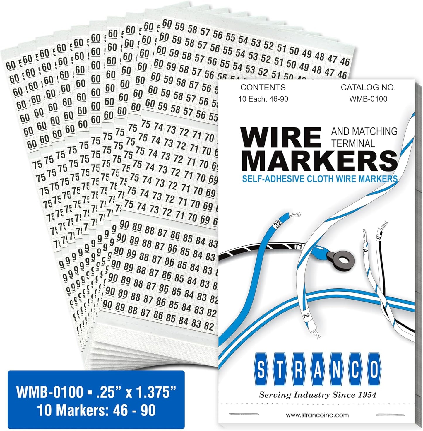 Premium Wire Marker Book for Cable Management, Vinyl-Coated, High-Tack Adhesive, Electric Panel Wire Label Stickers - 10 Pages, 1 Book, Numbered 46-90 (Pack of 1)