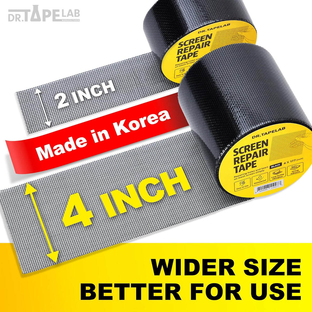 Grey Window Screen Repair Tape, 4 in X 15 FT, Screen Repair Kit for Windows or Doors, Strong Adhesive Patch Kit Fiberglass Mesh Tape