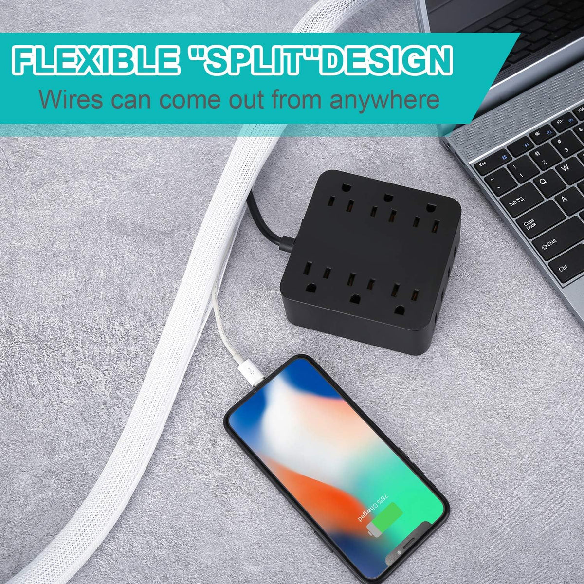 6.6ft - 1/2 inch White Cable Sleeve, Cable Organizer for Desk PC TV Computer, Wire Protector Cable Wrap Cover, Cord Management for Home Office