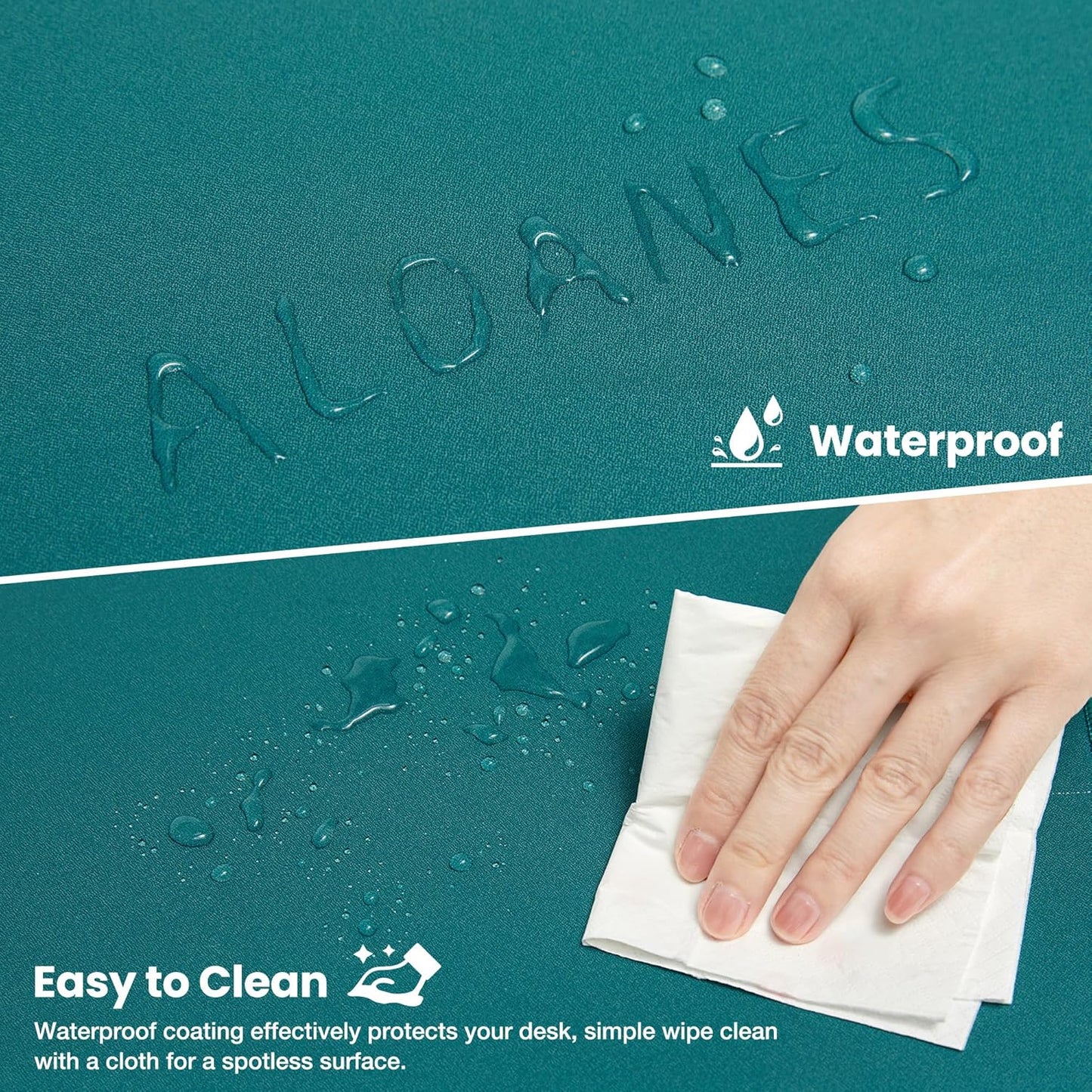 ALOANES Dark Green Waterproof Desk Mat,Large Extended Mouse Mat,Office Desk Protector with Anti-Slip Base,Stitched Edge,Grain Jacquard Surface,Perfect for Gamer,Office&Home, XL(11.81''x27.56''x0.12'')