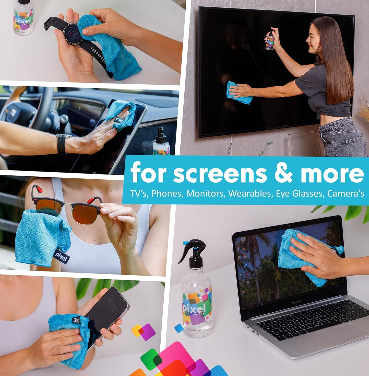 Pixel Perfect | 4.2oz | Screen Cleaner Kit, for TV, Laptops, Computers, Monitors, Phones, Tablets | 120ml Cleaning Kit, Premium Natural Spray