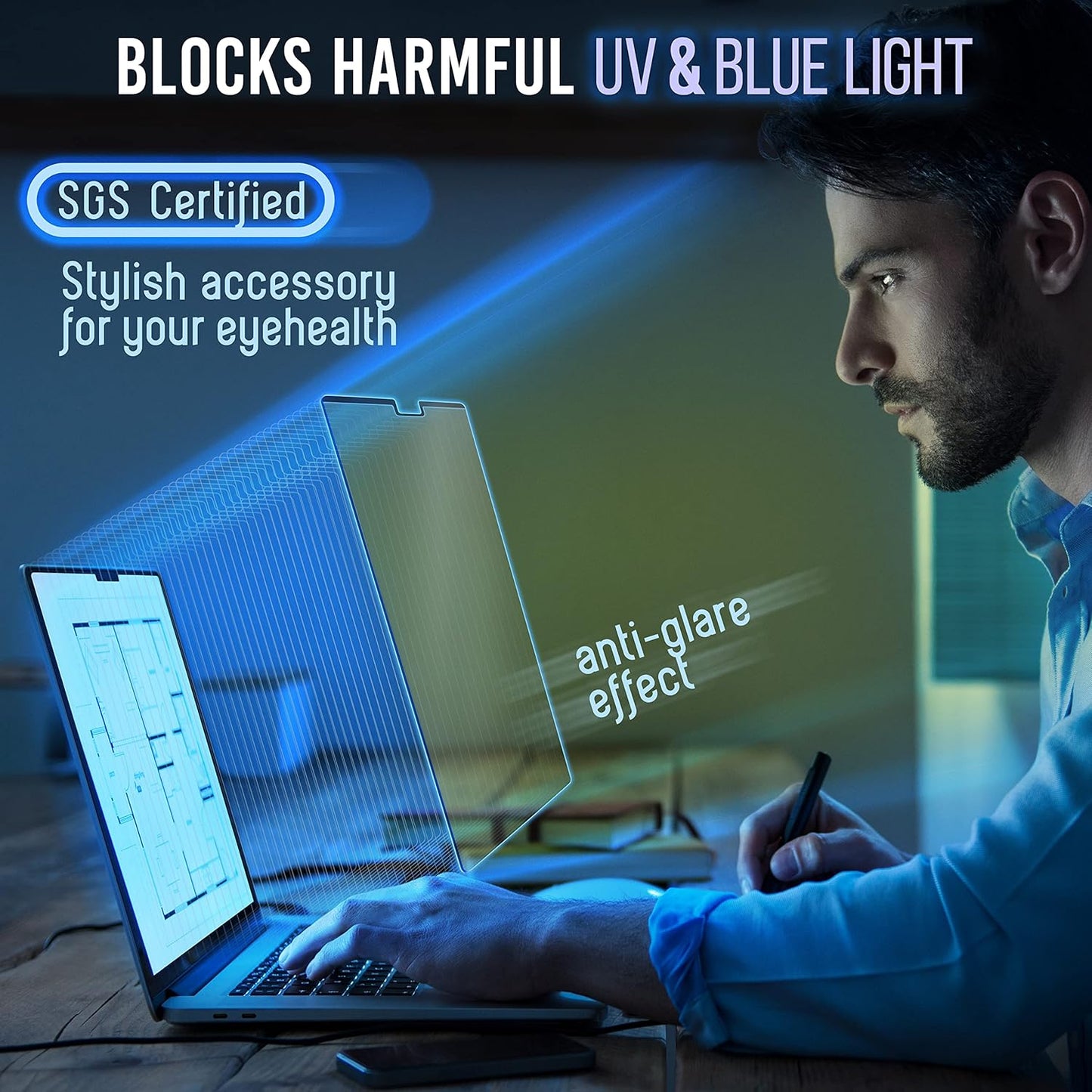 VINTEZ Magnetic Blue Light Screen Protector Compatible With MacBook Air 14" 2021, 2022, 2023, 2024, M1, M2, M3, M4 Anti Blue Light Blocking Filter for Laptop