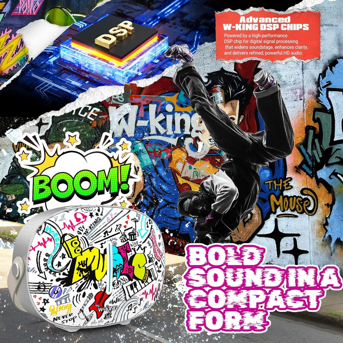 W-KING Portable Loud Speakers Bluetooth Wireless, T8II 96W Peak Powerful Outdoor Party Large Bluetooth Speaker Boombox with 2 Subwoofers, Heavy Bass, Fast Charging, BT5.4, USB Playback, AUX, Lights