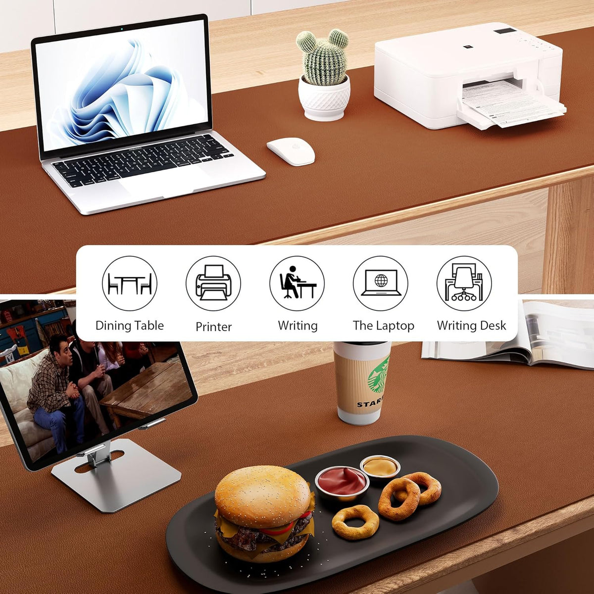 Aothia Leather Desk Pad Protector - Large Mouse Pad, Office Mat, Non-Slip PU Leather Blotter, Laptop Desk Pad, Waterproof Writing Pad for Office and Home (Brown, 38" x 13.7")