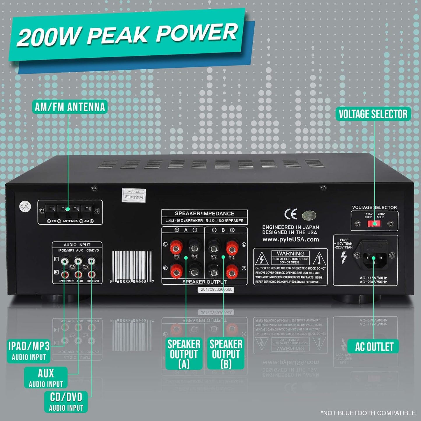 Pyle 200W Home Audio Power Amplifier - Stereo Receiver w/AM FM Tuner, 2 Microphone Input w/Echo for Karaoke, Great Addition to Your Home Entertainment Speaker System - PT260A.5